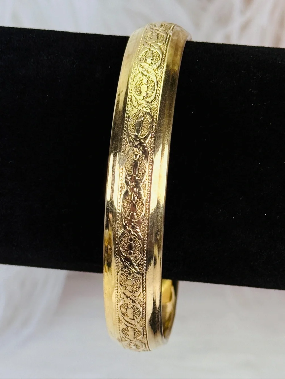 Vintage Goldtone Floral Engraved Bangle Bracelet